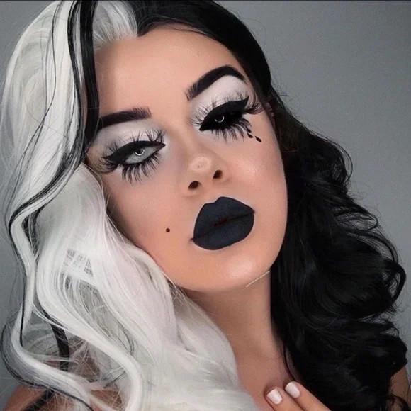 24” BLACK&WHITE SPLIT DYE BODY WAVE LACE FRONT WIG Black White Highlight Wig Synthetic Lace Front Wig Long  main image 2